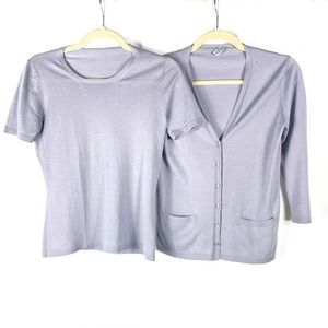 Agnona Cardigan Top Set Lilac Cashmere Silk